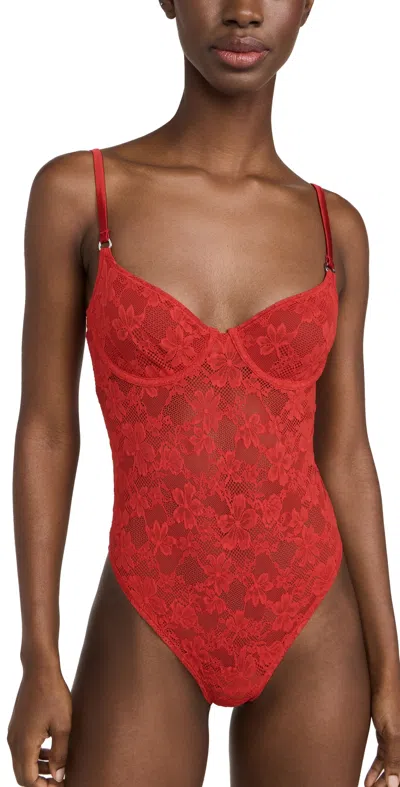 Fleur Du Mal Le Stretch Lace Bodysuit In Rouge In Red