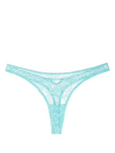 Fleur Du Mal Le Stretch Floral-lace Thong In Green
