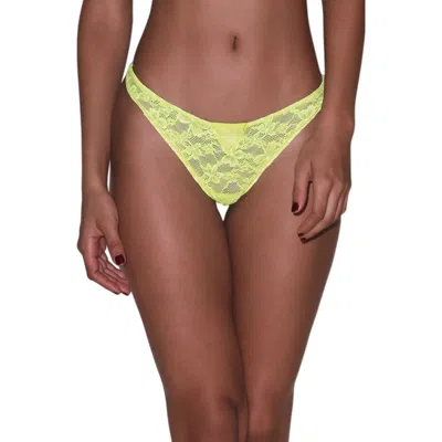 Fleur Du Mal Le Stretch Lace Thong In Neon Yellow