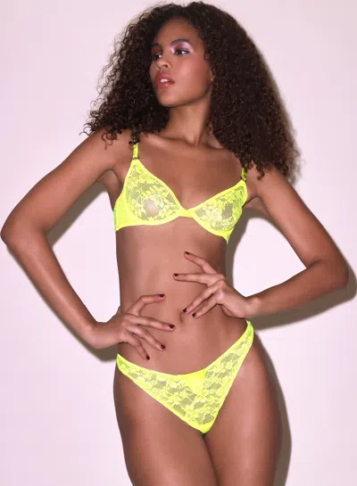 Fleur Du Mal Le Stretch Lace Thong In Neon Yellow