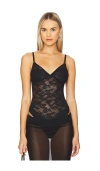 Fleur Du Mal Le Stretch Lace Wireless Bodysuit In Black