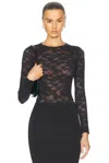 Fleur Du Mal Le Stretch Long Sleeve Thong Bodysuit Black In Black