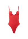 Fleur Du Mal Le Stretch Micro Seduce U-plunge Bodysuit In Red