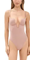 Fleur Du Mal Le Stretch Micro U-plunge Bodysuit Tan