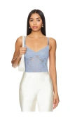 Fleur Du Mal Le Stretch Floral-lace Bodysuit In 牛仔