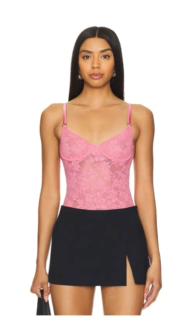 Fleur Du Mal Le Stretch Floral-lace Detailing Bodysuit In Pink Cadillac