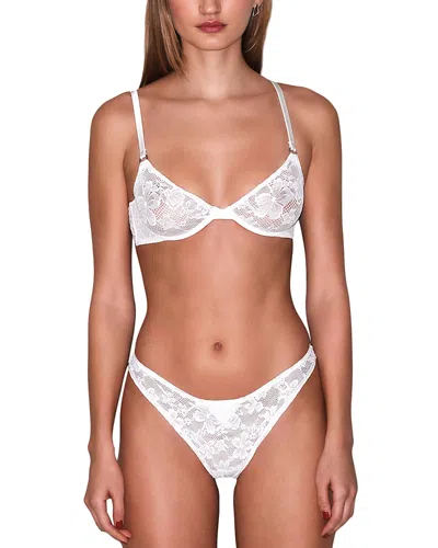 Fleur Du Mal Le Stretch Multifit Lace High Leg Thong In White
