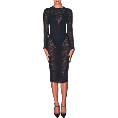Fleur Du Mal Le Stretch Multifit Lace Longsleeve Dress In Black