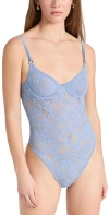 Fleur Du Mal Le Stretch Floral-lace Bodysuit In Denim