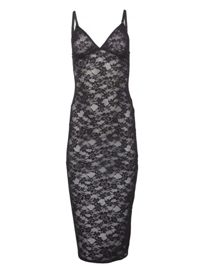 Fleur Du Mal Le Stretch Lace Midi Dress In Black
