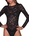 Fleur Du Mal Le Stretch Long Sleeve Thong Bodysuit Black In Black
