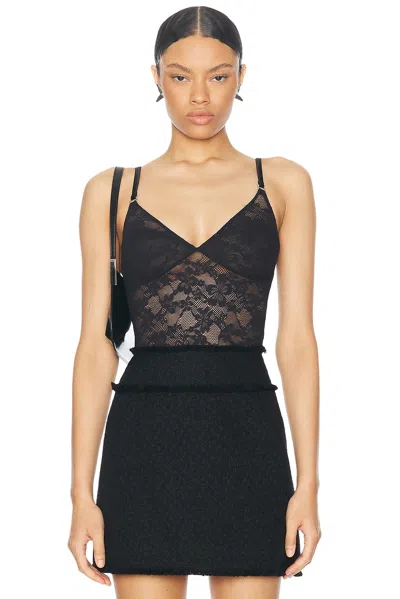 Fleur Du Mal Le Stretch Wireless Lace Bodysuit In Black