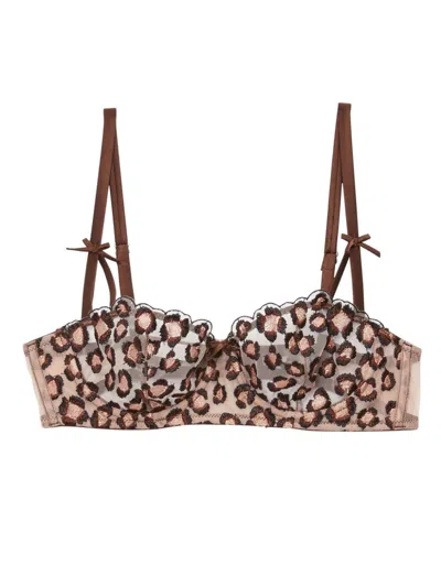 Fleur Du Mal Leopard-embroidered Bra In Chocolat
