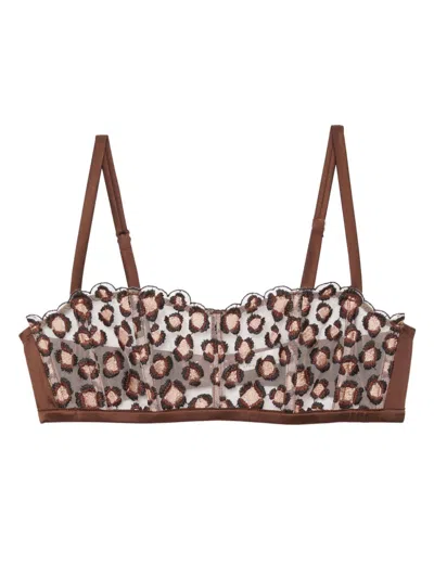 Fleur Du Mal Leopard-embroidered Bra In Chocolat