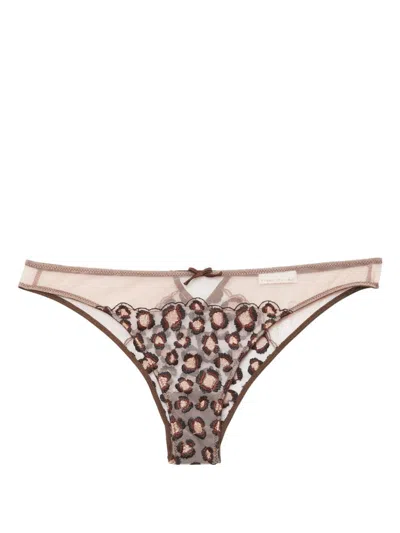 Fleur Du Mal Leopard-embroidered Briefs In Chocolat