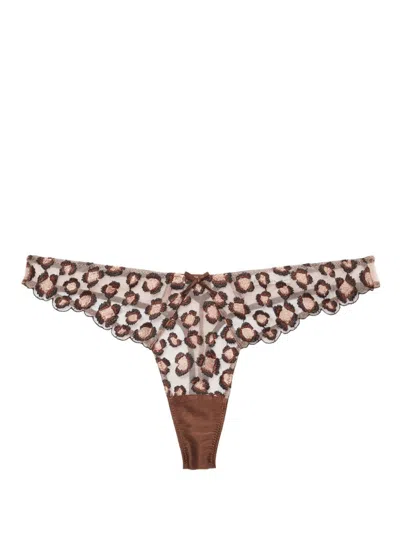 Fleur Du Mal Leopard-embroidered Thong In Chocolat