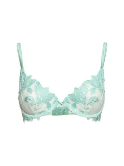 Fleur Du Mal Lily Embroidered Bra In Blue