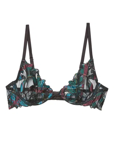 Fleur Du Mal Floral-lace Silk Bra In Black