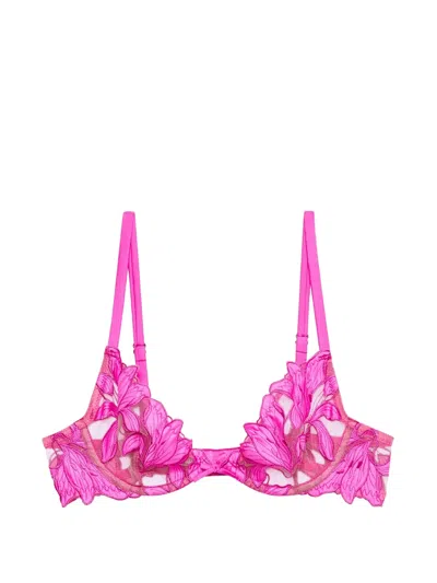 Fleur Du Mal Lily Embroidered Demi Bra In Pink