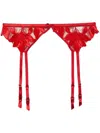 Fleur Du Mal Lily Embroidered Garter Belt In Rouge