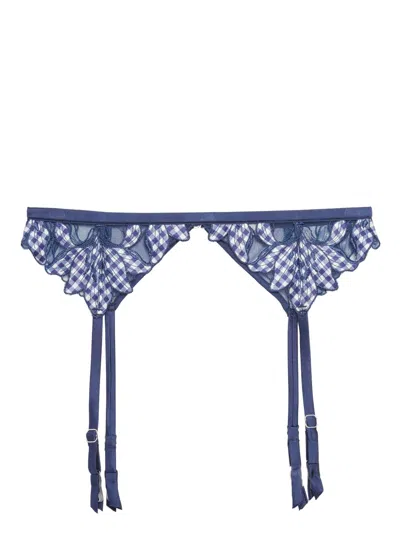 Fleur Du Mal Lily Embroidery Garter Belt In Blue