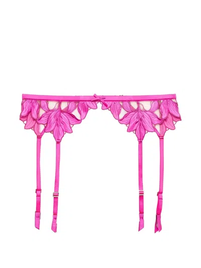 Fleur Du Mal Lily Embroidered Garter Belt In Purple