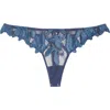 Fleur Du Mal Lily Embroidered Hipster Thong In Blue
