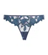 Fleur Du Mal Lily Embroidered Hipster Thong In Blue
