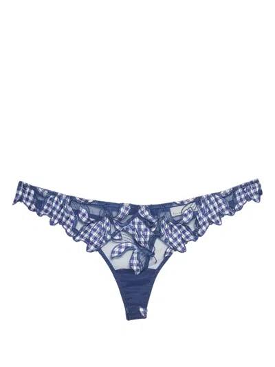 Fleur Du Mal Lily Embroidered Hipster Thong In Blue
