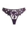 Fleur Du Mal Lily Embroidered Hipster Thong In Purple