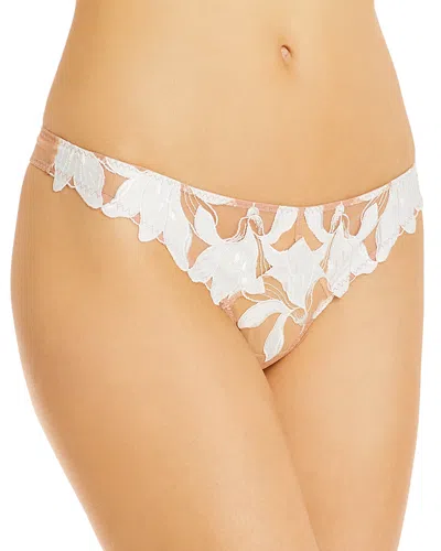 Fleur Du Mal Lily Satin-trimmed Embroidered Stretch-tulle Thong In Ivory