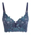 Fleur Du Mal Lily Embroidered Longline Demi Bra In Blue