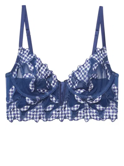Fleur Du Mal Lily Gingham-checked Bra In Blue