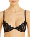 Fleur Du Mal Black Lily Embroidery Plunge Demi Bra In Black