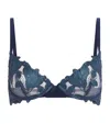 Fleur Du Mal Lily Embroidered Plunge Demi Bra In Blue