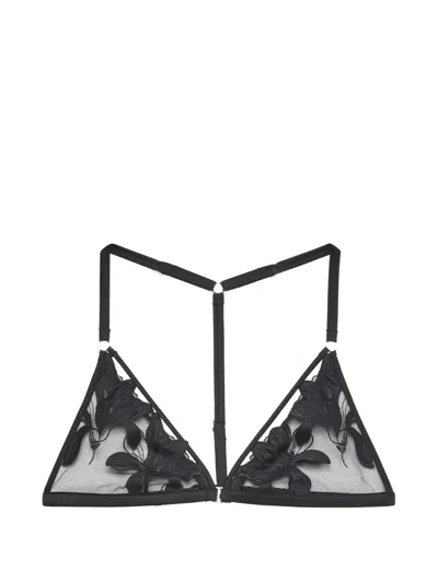 Fleur Du Mal Lily Embroidered T-back Bra In Black