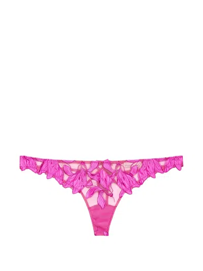 Fleur Du Mal Lily Embroidered Thong In Pink