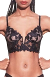 Fleur Du Mal Lily Embroidered Underwire Plunge Longline Demi Bra In Black