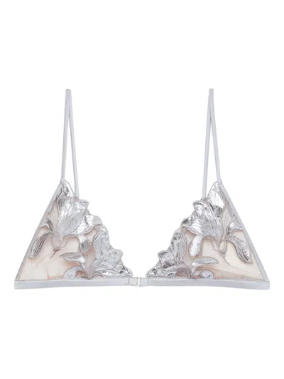 Fleur Du Mal Lily Embroidery Bra In Gray