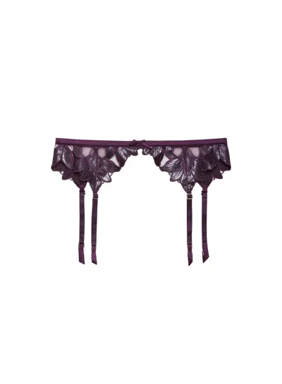 Fleur Du Mal Lily Embroidery Garter Belt In Purple