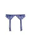 Fleur Du Mal Lily Embroidery Garter Belt In Starry Blue Gingham
