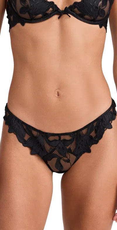 FLEUR DU MAL LILY EMBROIDERY HIPSTER THONG BLACK