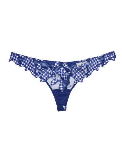Fleur Du Mal Lily Embroidery Hipster Thong In Starry Blue Gingham