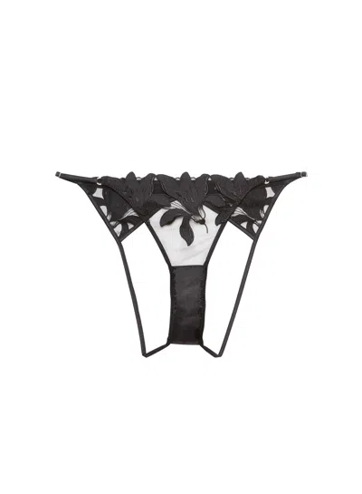 Fleur Du Mal Lace-embroidery Sheer Thong In Black