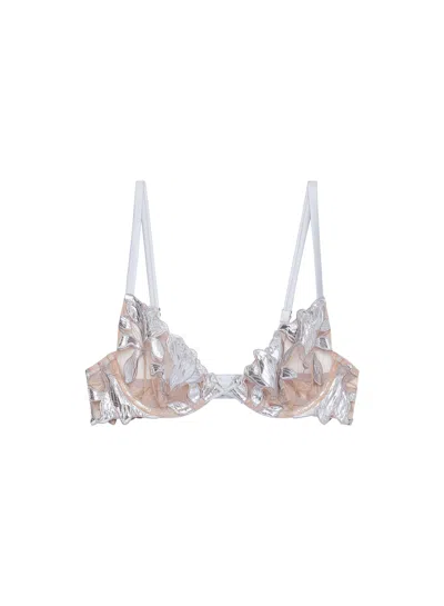 Fleur Du Mal Lily Embroidery Plunge Demi Bra In Multi