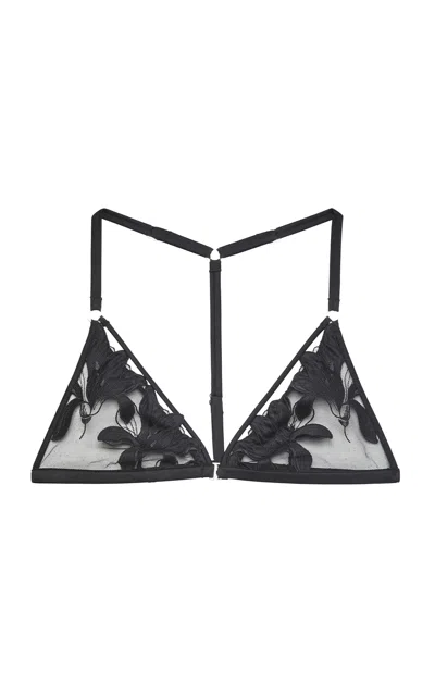 Fleur Du Mal Lily Embroidery Racer Triangle Bra In Black