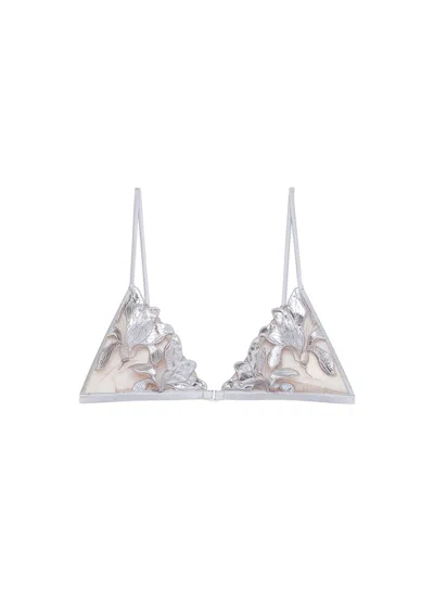 Fleur Du Mal Lily Embroidery Triangle Bra In Silver