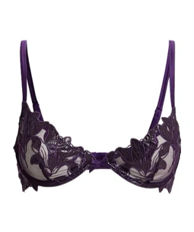 Fleur Du Mal Lily Embroidery Underwired Demi Bra In Black