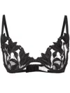 Fleur Du Mal Black Lily Embroidery Plunge Demi Bra In Black