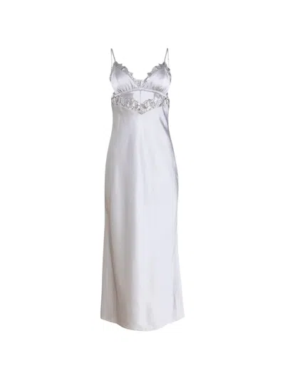 Fleur Du Mal Foil Lily Embroidery Cutout Slip Dress In Silver